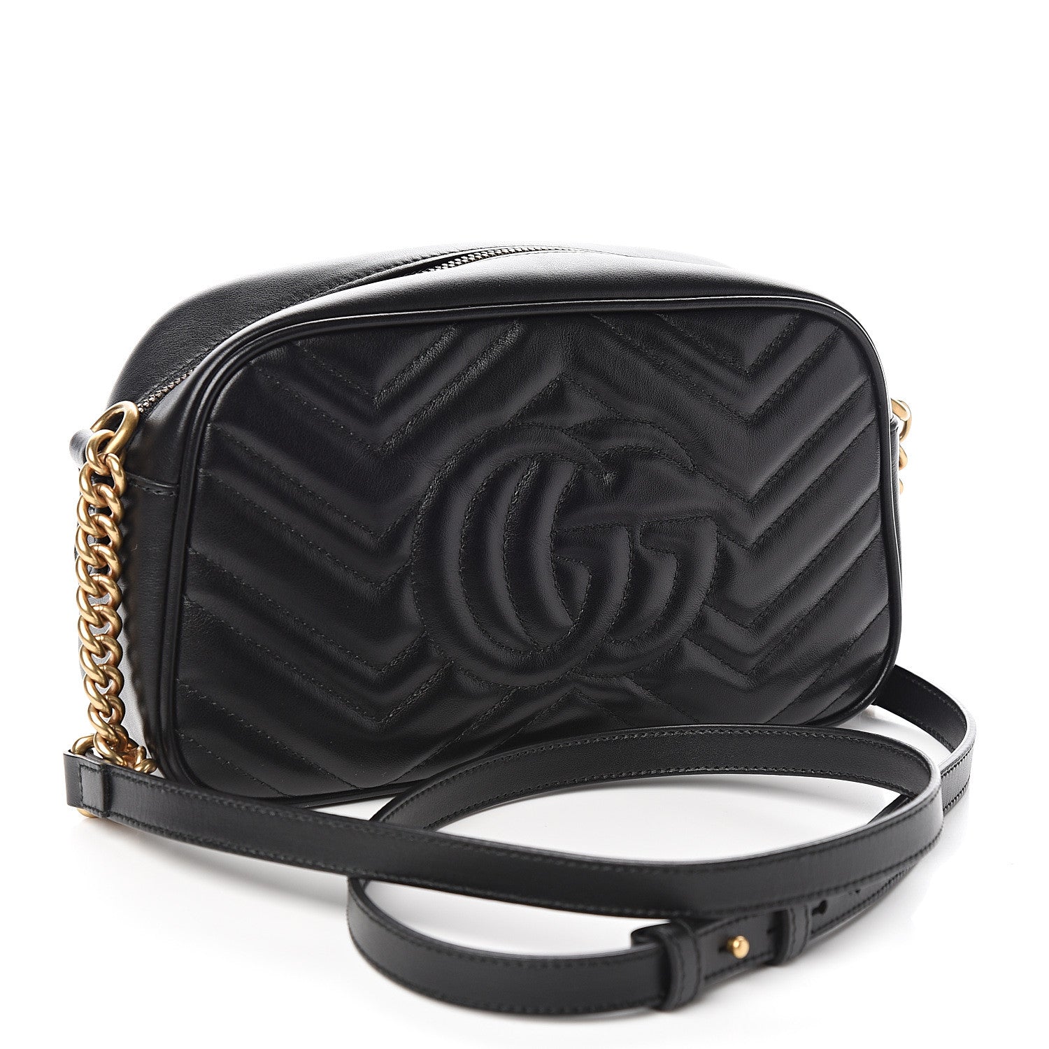 Gucci Calfskin Matelasse Small GG Marmont Chain Shoulder Bag Black 2 of 9