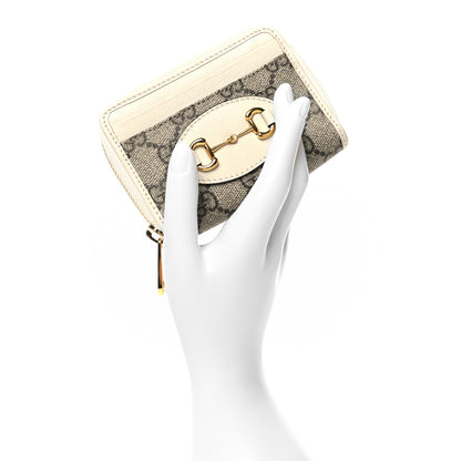 Gucci GG Supreme Monogram Azalea Calfskin Horsebit 1955 Zip Around ID Card Case Wallet Beige Ebony Mystic White 2 of 9