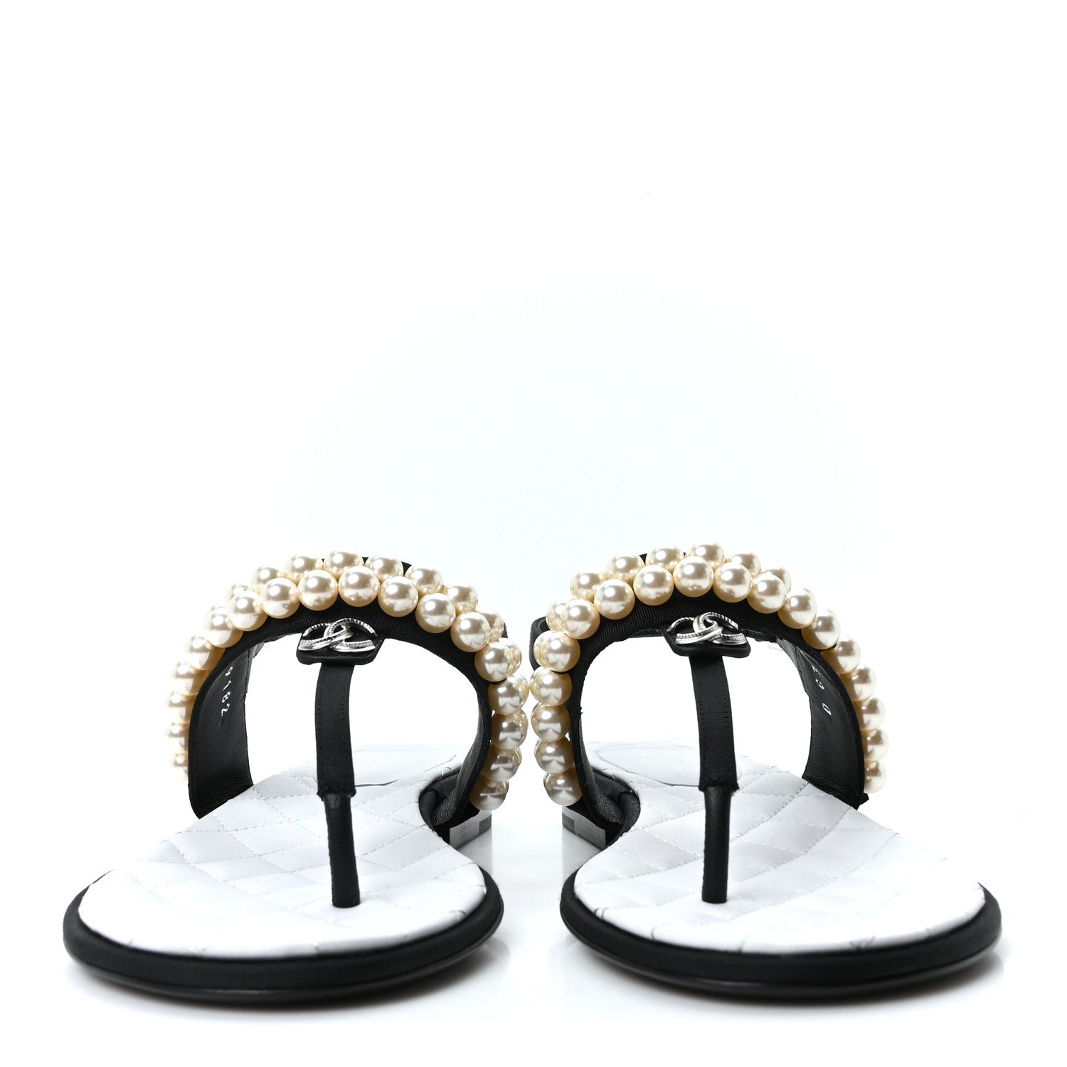 Chanel Grosgrain Pearl CC Sandals 37 Black 3 of 10