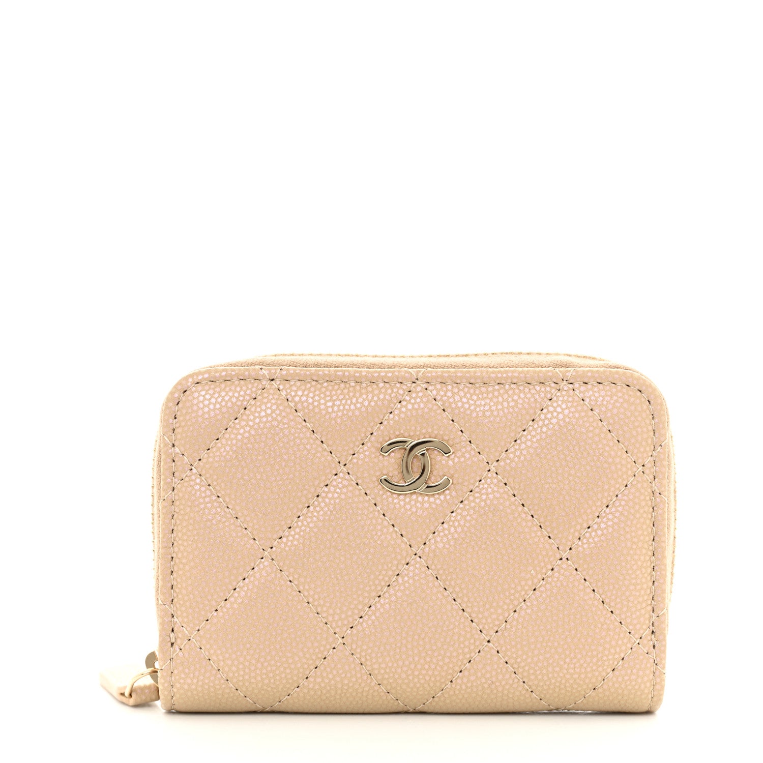 Chanel Iridescent Caviar Quilted Zip Around Coin Purse Beige 1 of 7