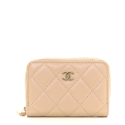 Chanel Iridescent Caviar Quilted Zip Around Coin Purse Beige 1 of 7