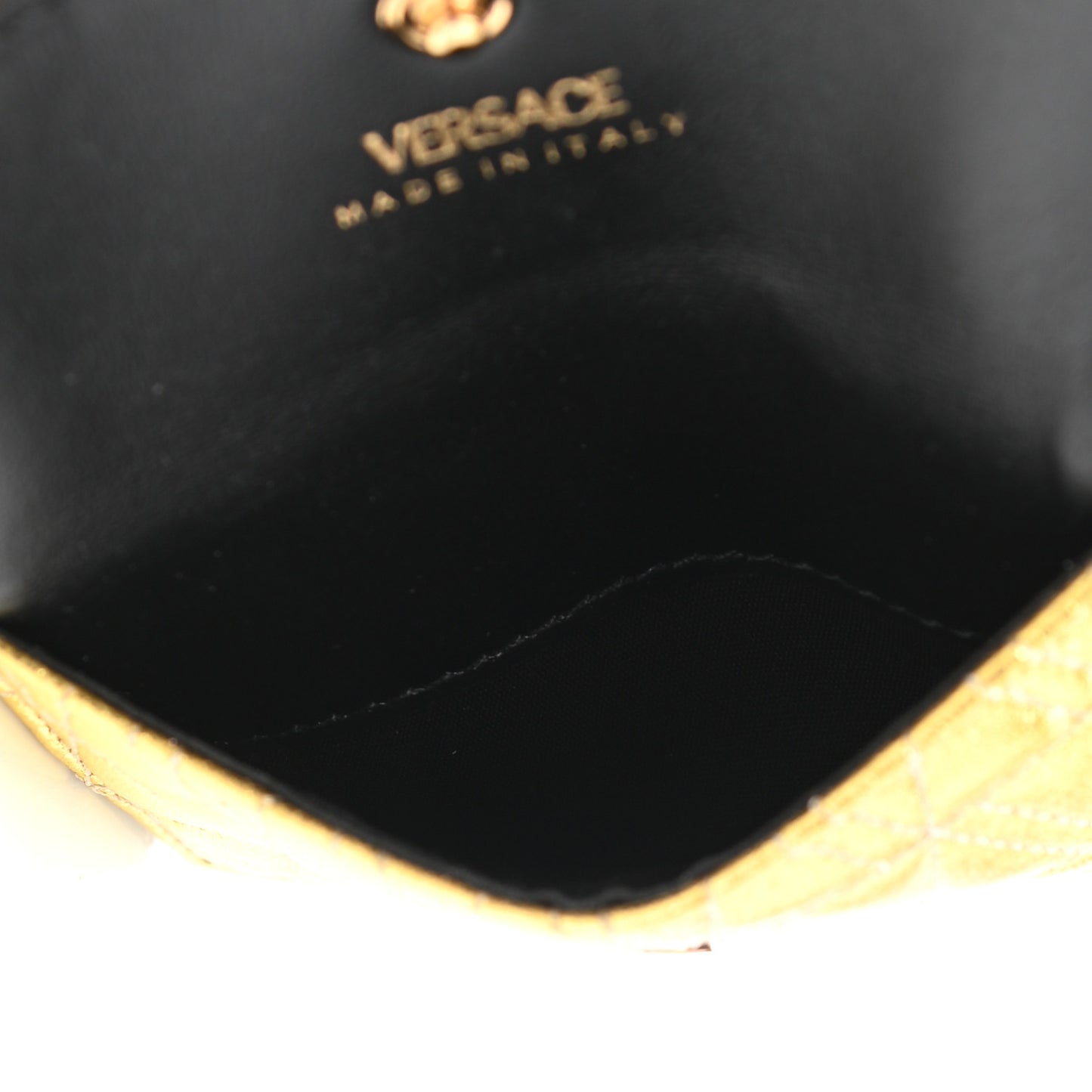 Metallic Lambskin Quilted Virtus Chain Card Holder Gold