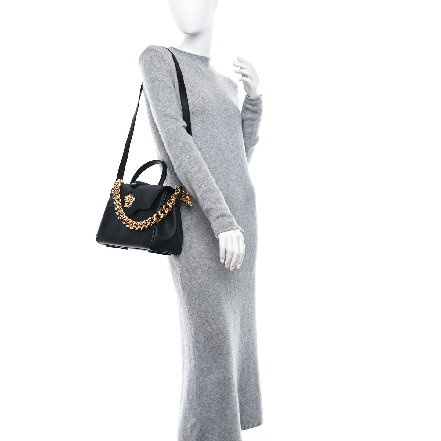 Grained Calfskin La Medusa Top Handle Bag Black