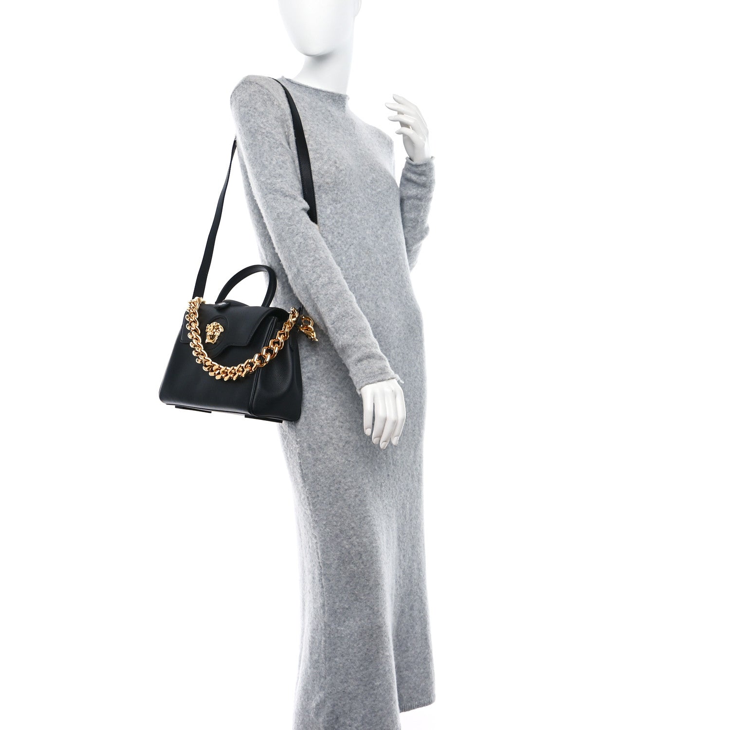 Versace Grained Calfskin La Medusa Top Handle Bag Black 2 of 9