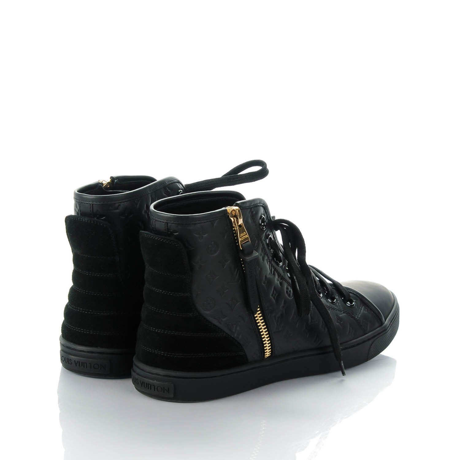 Louis Vuitton Calfskin Embossed Monogram Punchy High Top Sneakers 38 Black 4 of 6