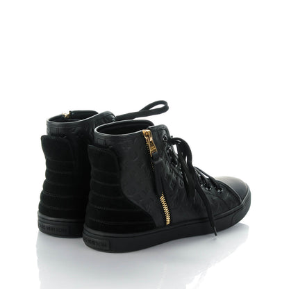 Louis Vuitton Calfskin Embossed Monogram Punchy High Top Sneakers 38 Black 4 of 6