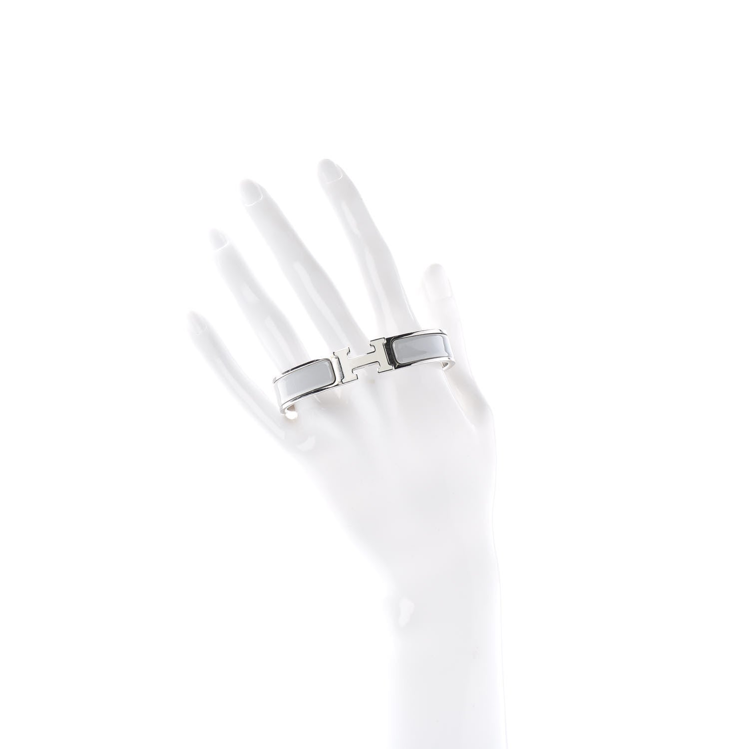 Hermes Enamel Narrow Clic Clac H Bracelet PM Blanc Gris Clair 2 of 4