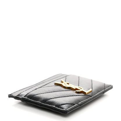 Saint Laurent Grain De Poudre Matelasse Chevron Monogram Credit Card Case Black 4 of 7
