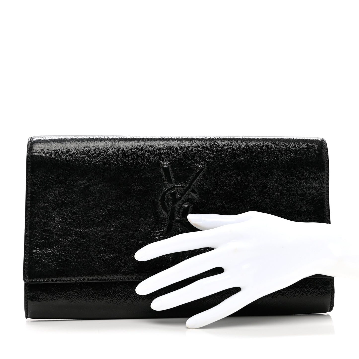 Textured Patent Monogram Large Belle De Jour Clutch Black