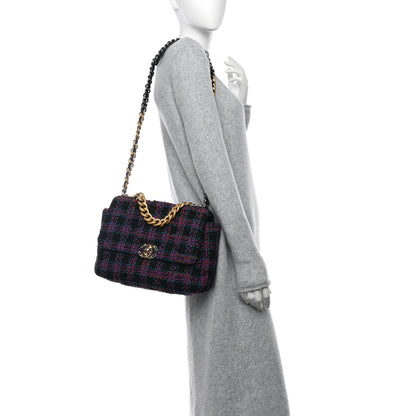 Chanel Tweed Quilted Large Chanel 19 Flap Black Blue Purple 2 of 10