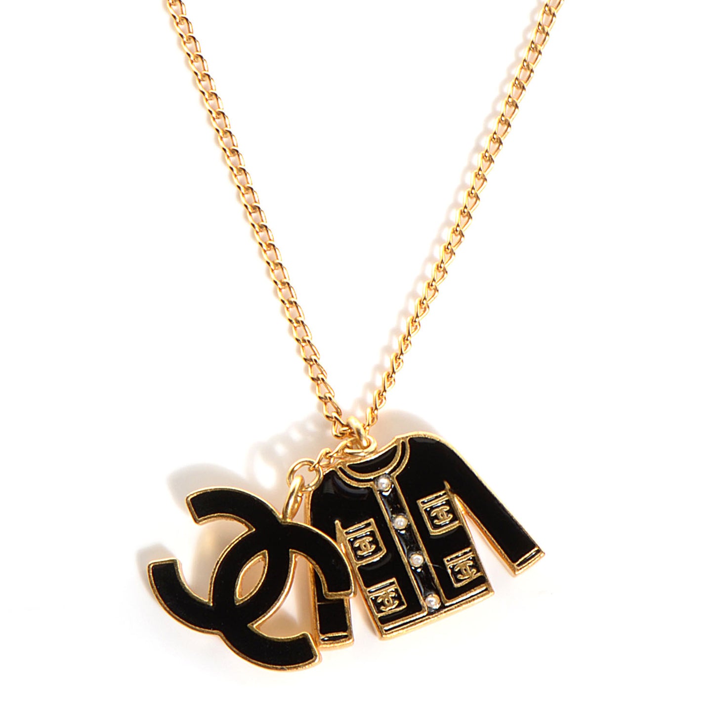 Enamel CC Jacket Necklace Black Gold