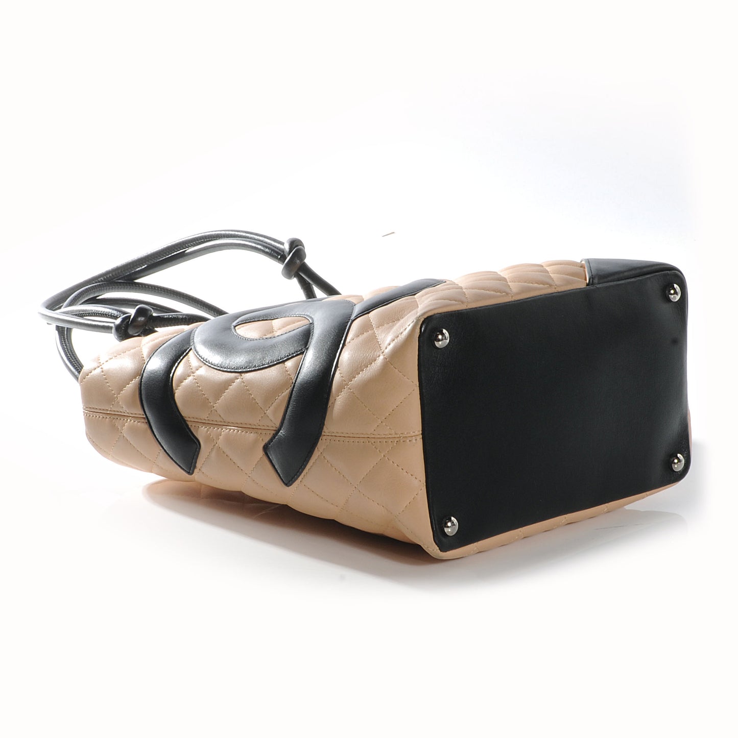 Calfskin Quilted Small Cambon Tote Beige Black