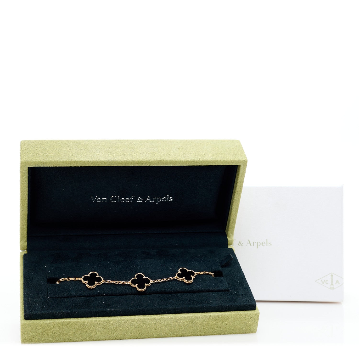 Van Cleef & Arpels 18K Yellow Gold Black Onyx 5 Motifs Vintage Alhambra Bracelet 6 of 6