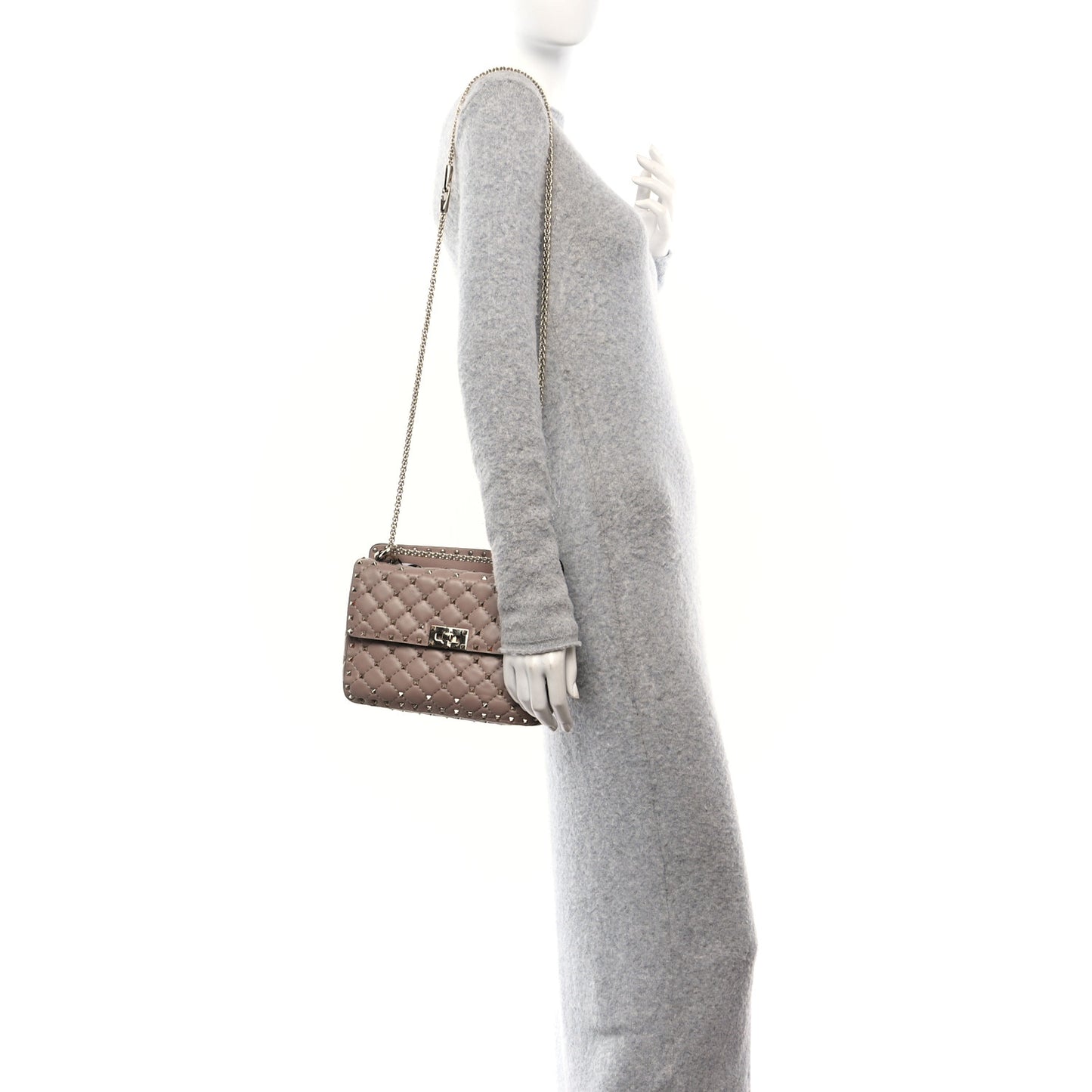 Lambskin Medium Rockstud Spike Shoulder Bag Poudre