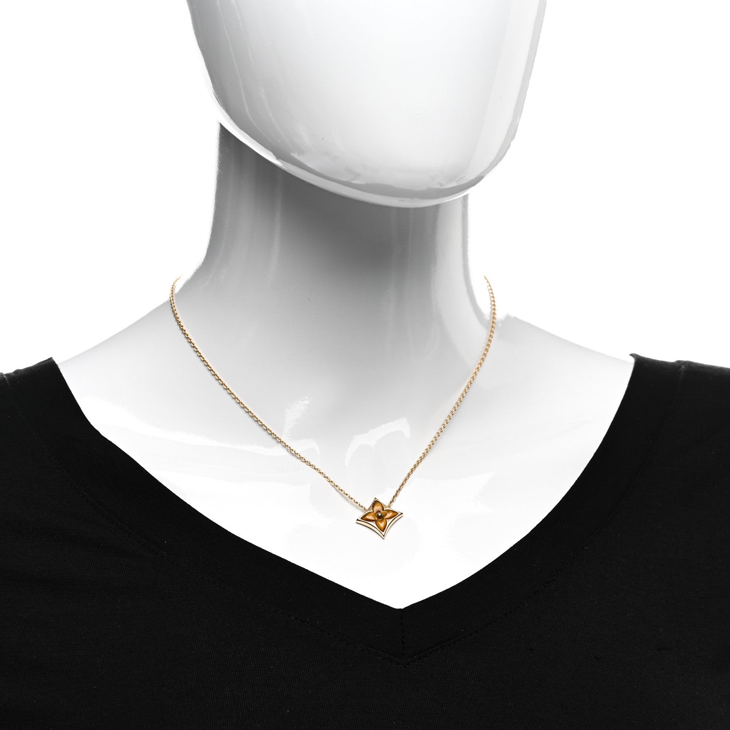 Louis Vuitton 18K Yellow Gold Tiger's Eye Blossom Pendant Necklace 2 of 4