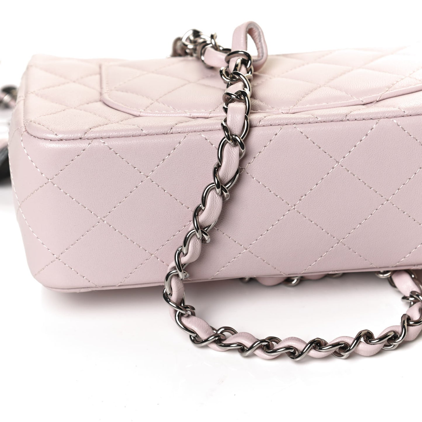 Lambskin Quilted Mini Rectangular Flap Light Purple
