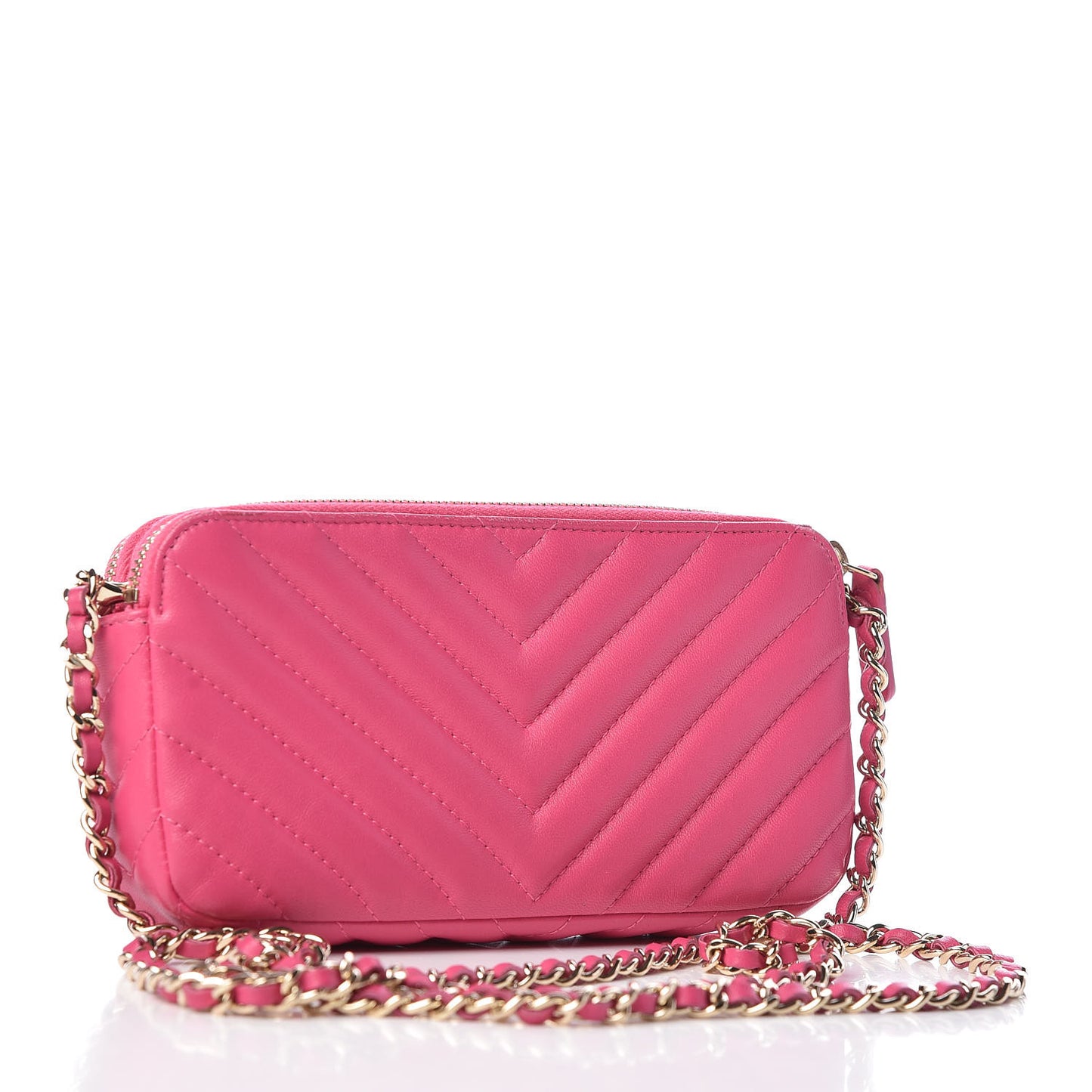 Lambskin Chevron Quilted Small Clutch With Chain Pink