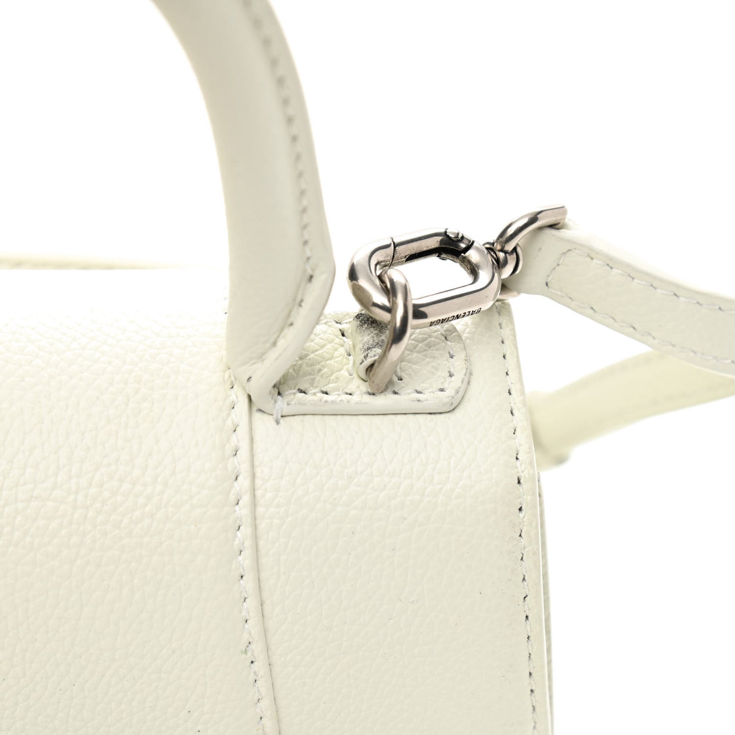 Grained Calfskin Small Hourglass Top Handle Bag White