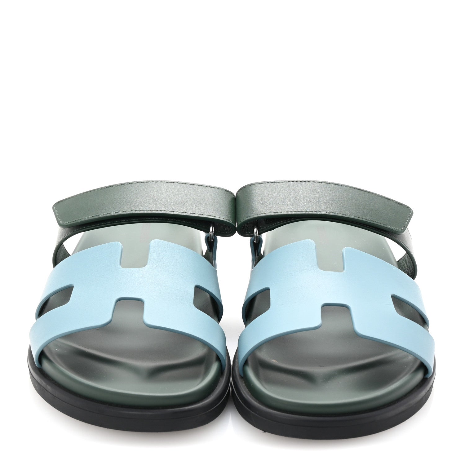 Hermes Calfskin Womens Chypre Sandals 40 Bleu Citadin Vert Bouteille 3 of 10