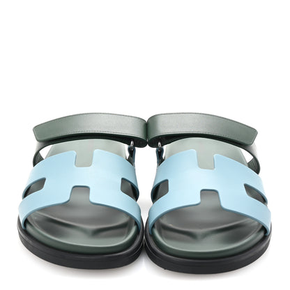 Hermes Calfskin Womens Chypre Sandals 40 Bleu Citadin Vert Bouteille 3 of 10
