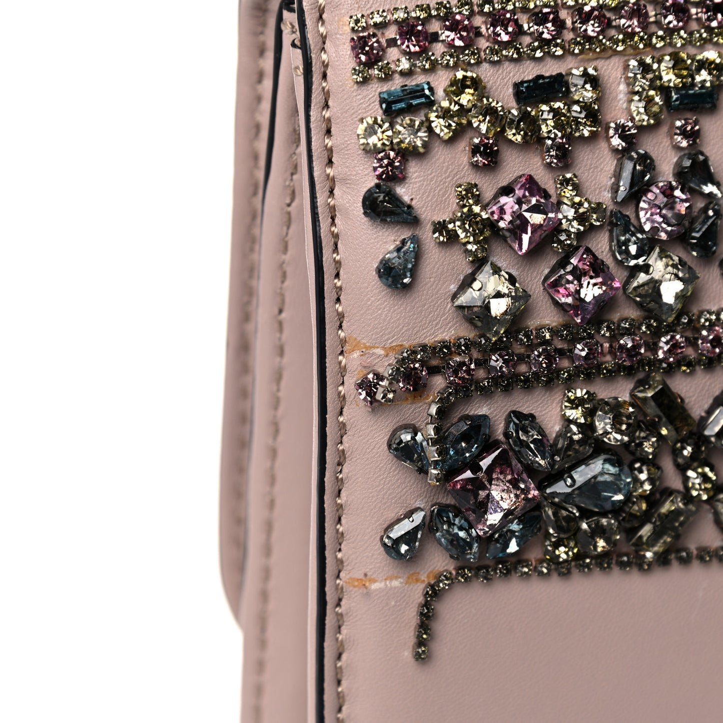Vitello Crystal Embellished Medium Glam Lock Rockstud Flap Poudre