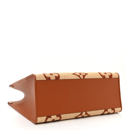 Louis Vuitton Raffia Calfskin Monogram Giant Onthego MM Tan 4 of 7