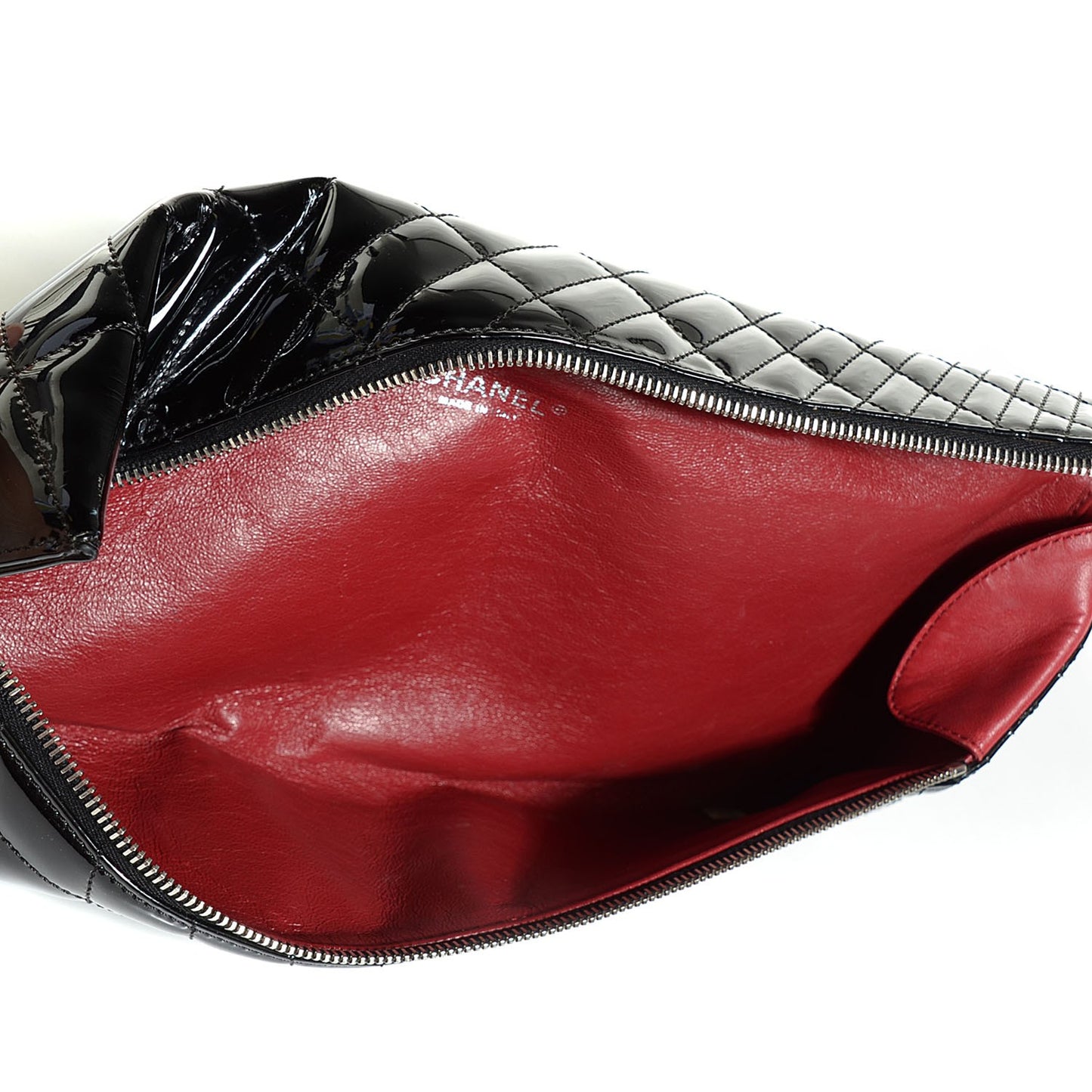 Patent Calfskin Geometric Quilted Large Kaleidoscope Clutch Black