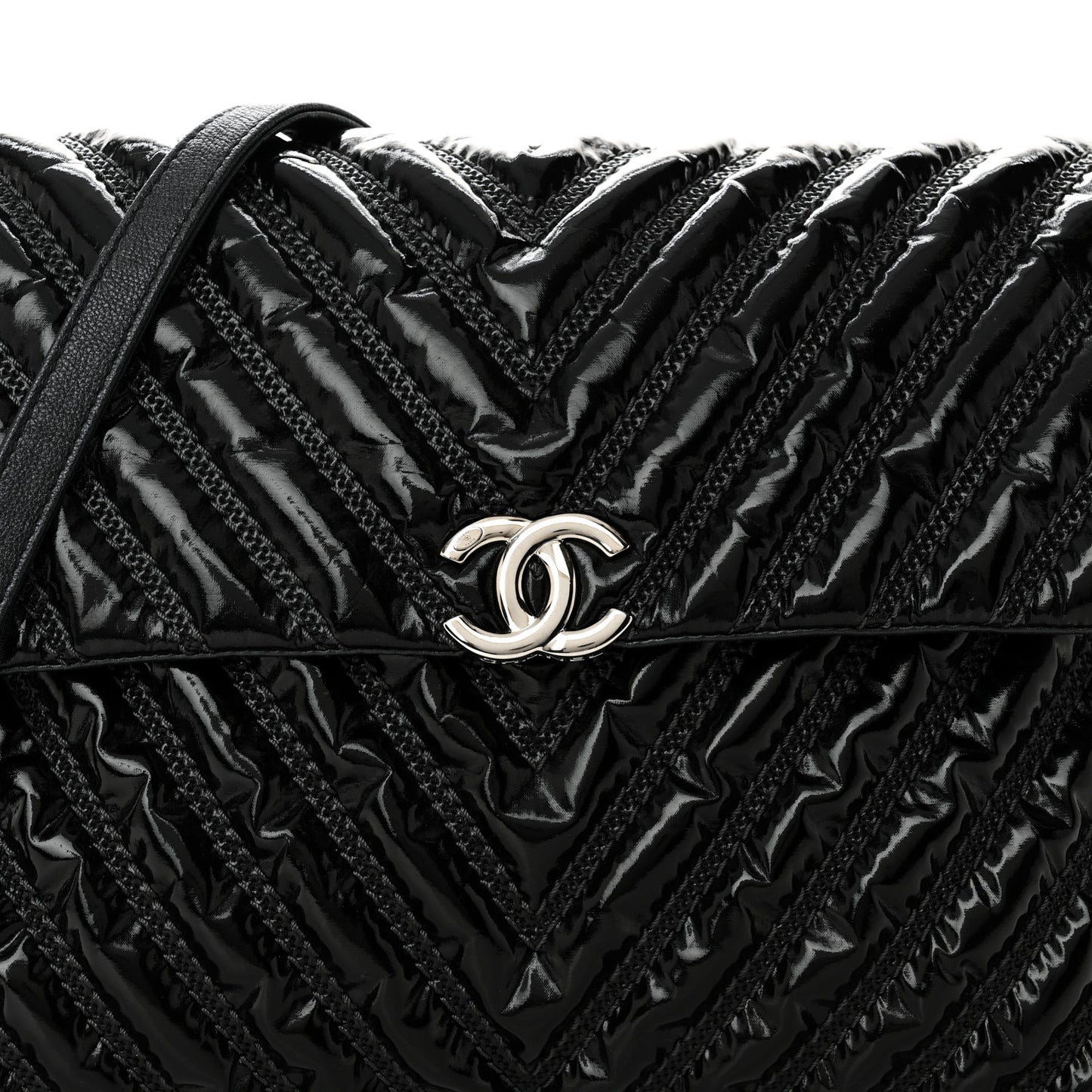 Lame Chevron Quilted Space Suit Flap Black