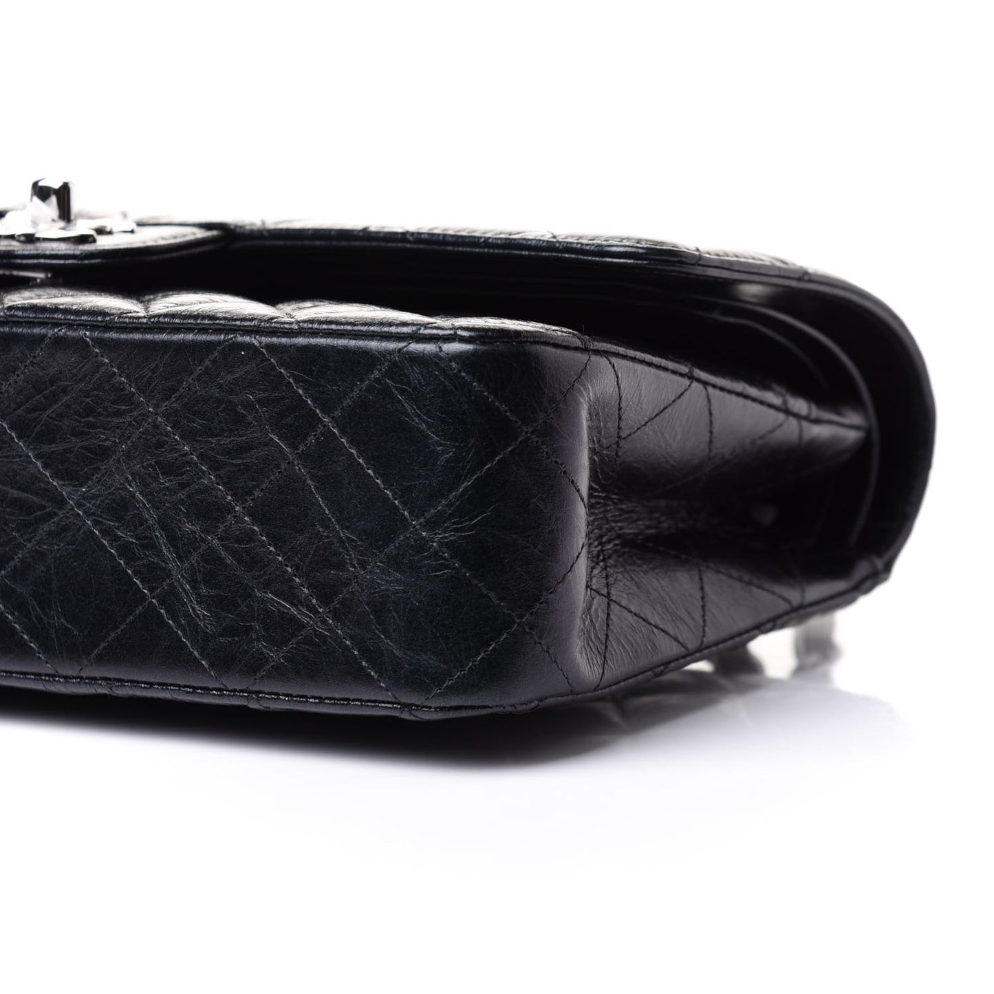 Iridescent Crumpled Calfskin Quilted Medium Double Flap Black