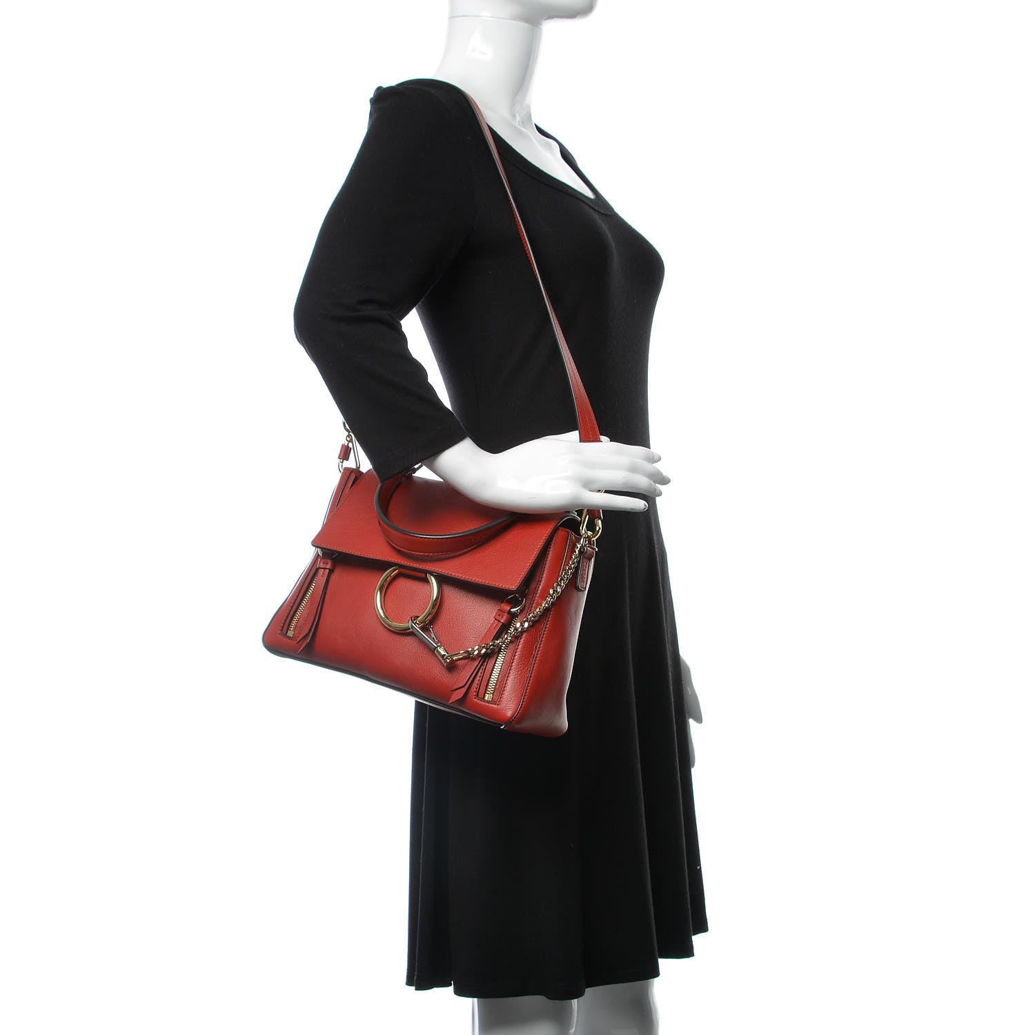 Chloe Calfskin Small Faye Day Shoulder Bag Dahlia Red 2 of 7