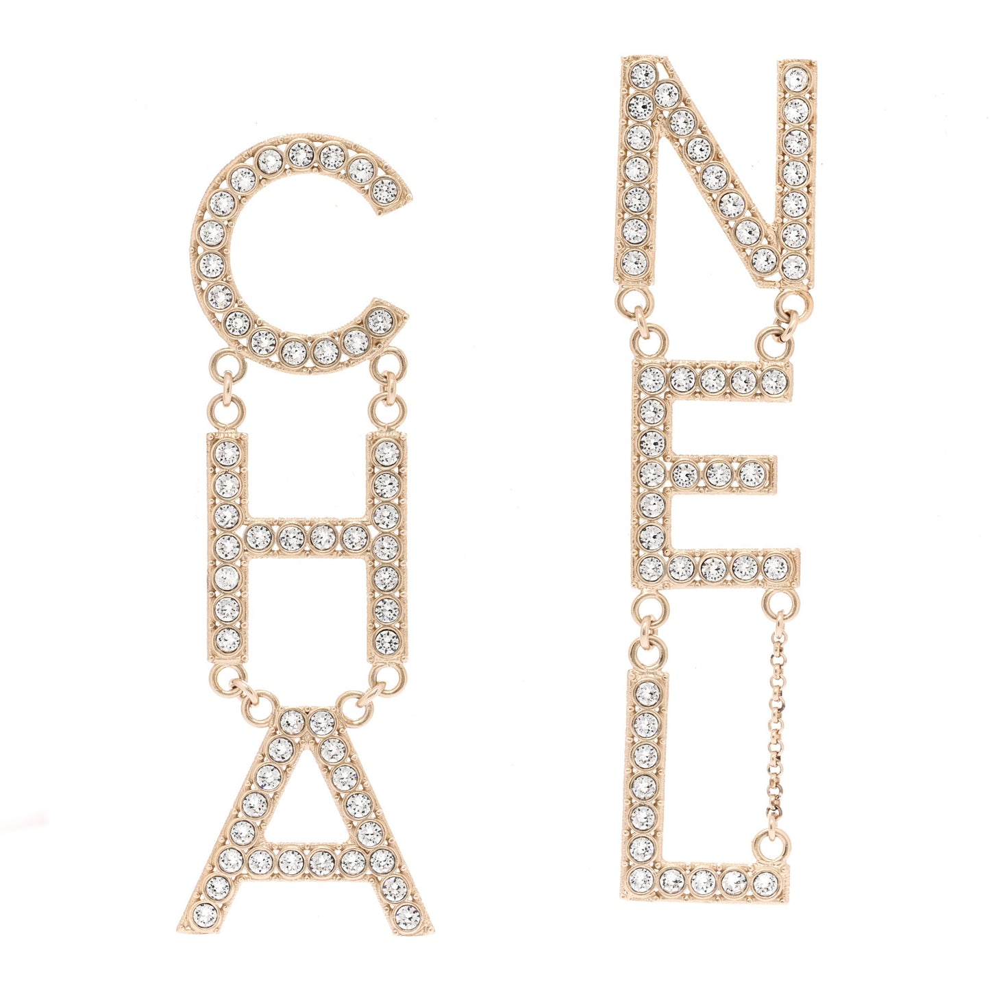 Crystal Cha-Nel Logo Drop Earrings Gold