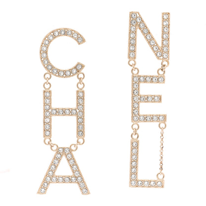 Chanel Crystal Cha-Nel Logo Drop Earrings Gold 1 of 5