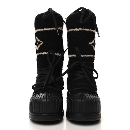 Louis Vuitton Suede Shearling Polar Flat High Boots 36 Black 2 of 7