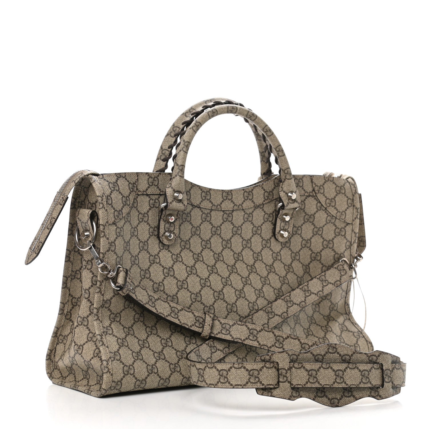 Balenciaga X GUCCI GG Supreme Monogram Neo Classic Silver Hardware City Beige Ebony 3 of 10