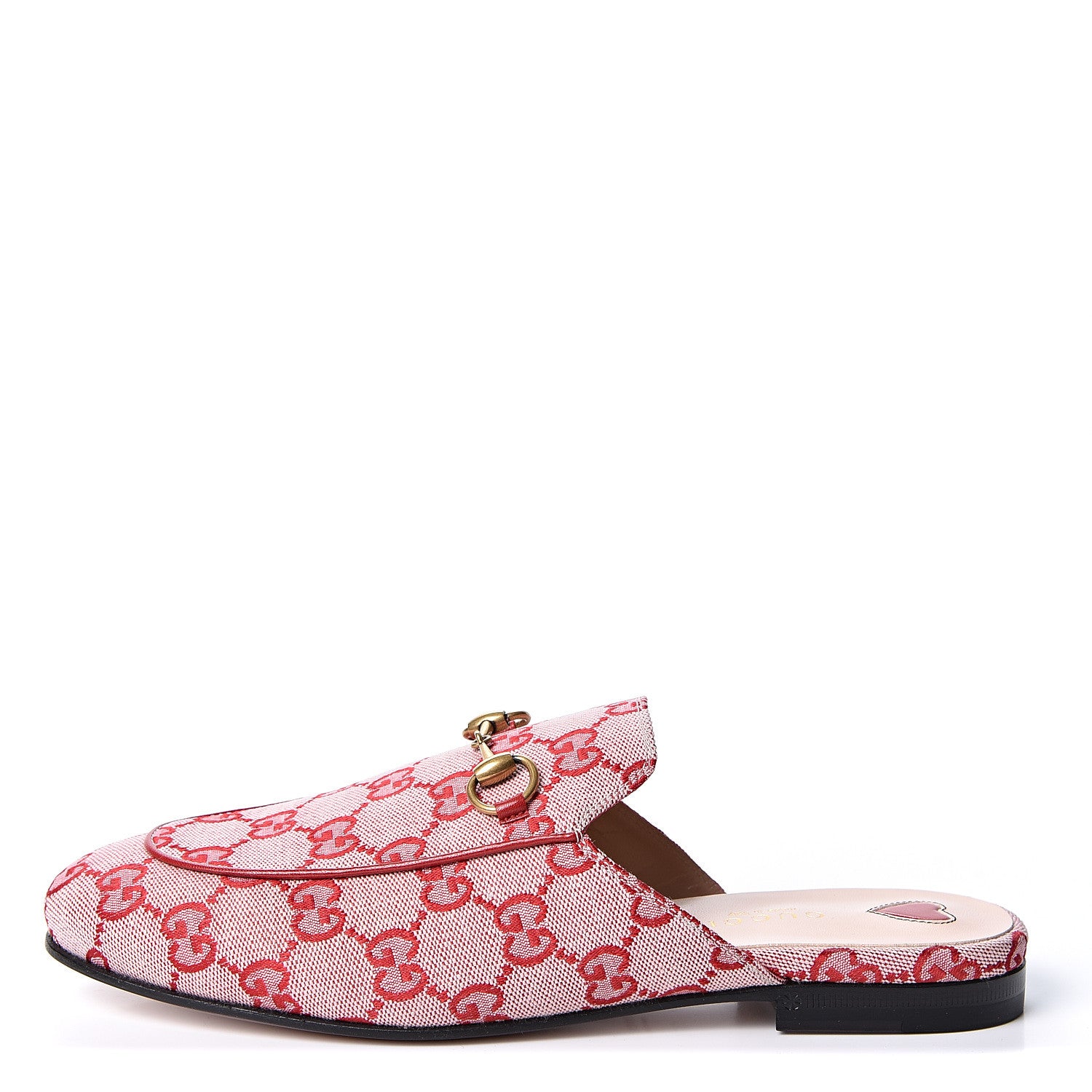 Gucci Canvas GG Monogram Horsebit Womens Princetown Slippers 37.5 Gardenia Hibiscus Red 1 of 10