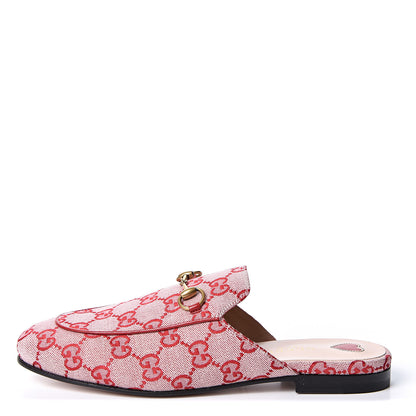 Gucci Canvas GG Monogram Horsebit Womens Princetown Slippers 37.5 Gardenia Hibiscus Red 1 of 10