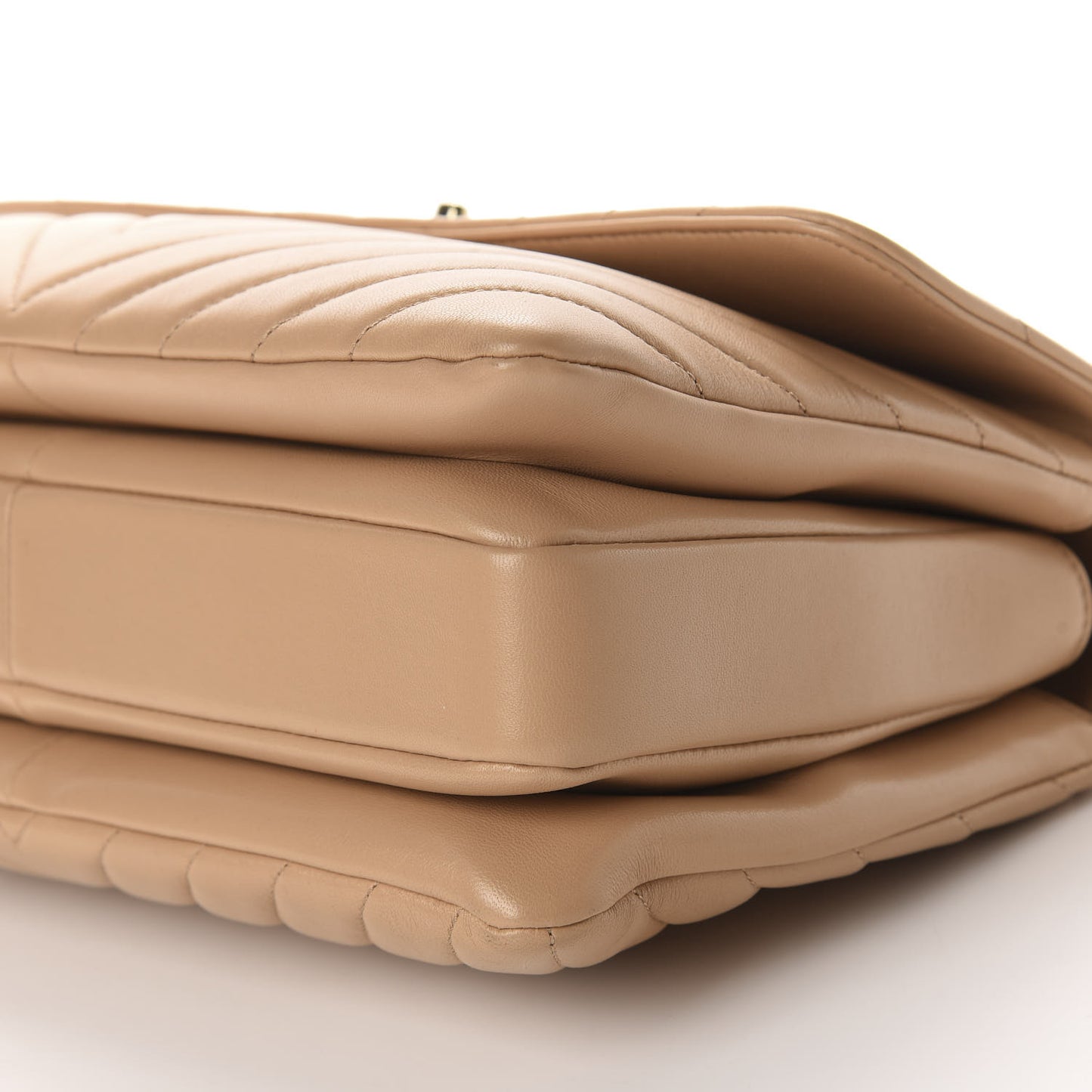 Lambskin Chevron Quilted Medium Trendy CC Dual Handle Flap Bag Beige