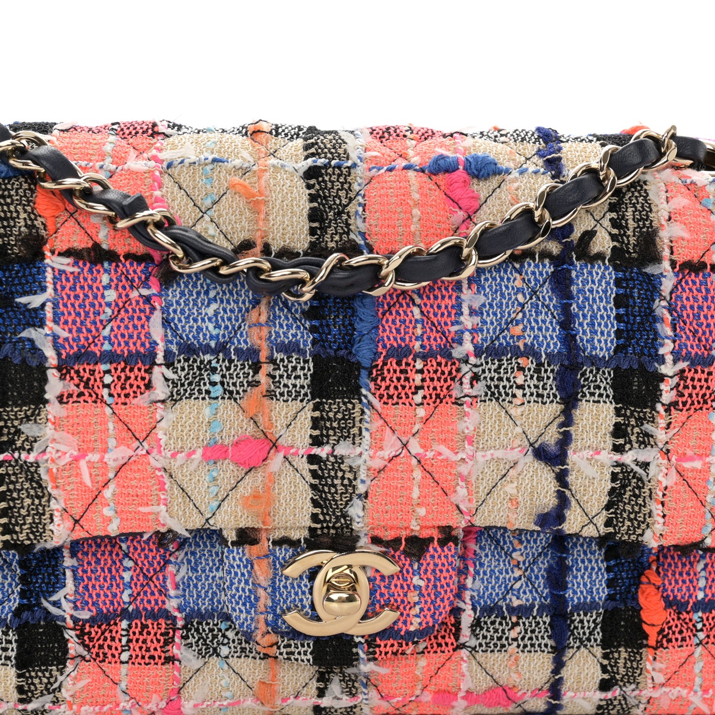 Tweed Quilted Medium Double Flap Blue Orange Yellow