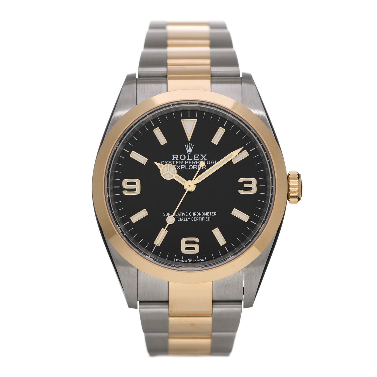 Stainless Steel 18K Yellow Gold 36mm Oyster Perpetual Explorer Watch Black 124273