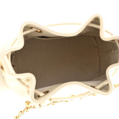 Chanel Shiny Aged Calfskin CC Chain Mini Drawstring Bag White 5 of 10
