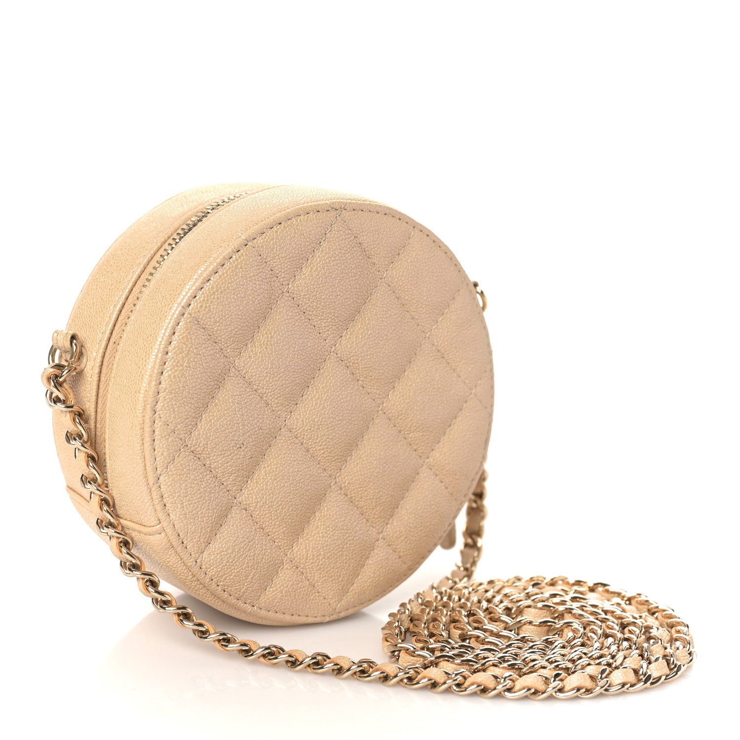 Chanel Iridescent Caviar Quilted Round Clutch With Chain Beige 3 of 9