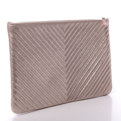 Chanel Metallic Crackled Goatskin Studded Chevron Quilted CC Large Zip Clutch Pink 3 of 7