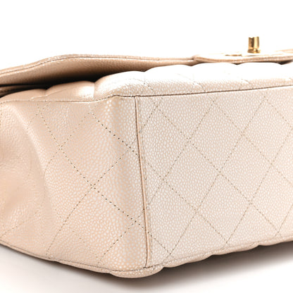 Chanel Metallic Caviar Quilted Maxi Double Flap Beige 9 of 13