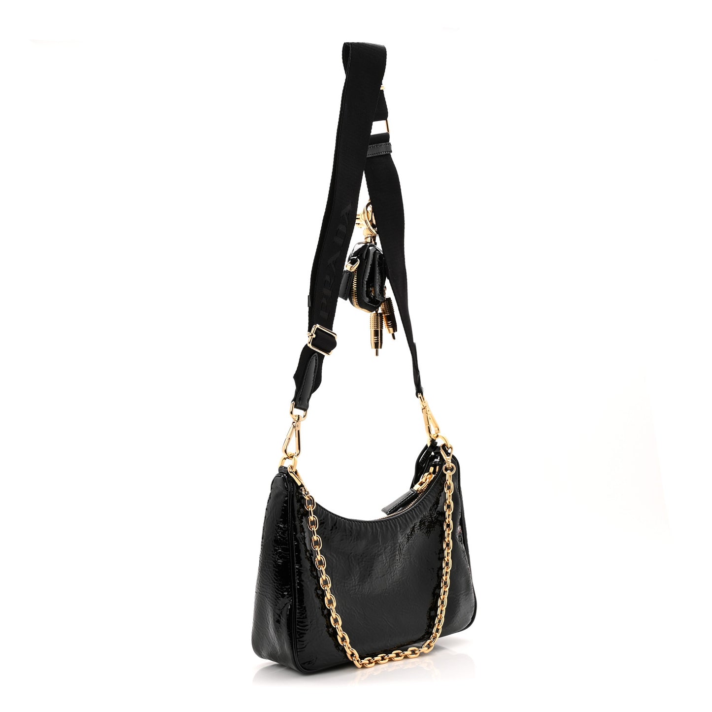 Patent Naplak Re-Edition 2005 Shoulder Bag With Charm Black