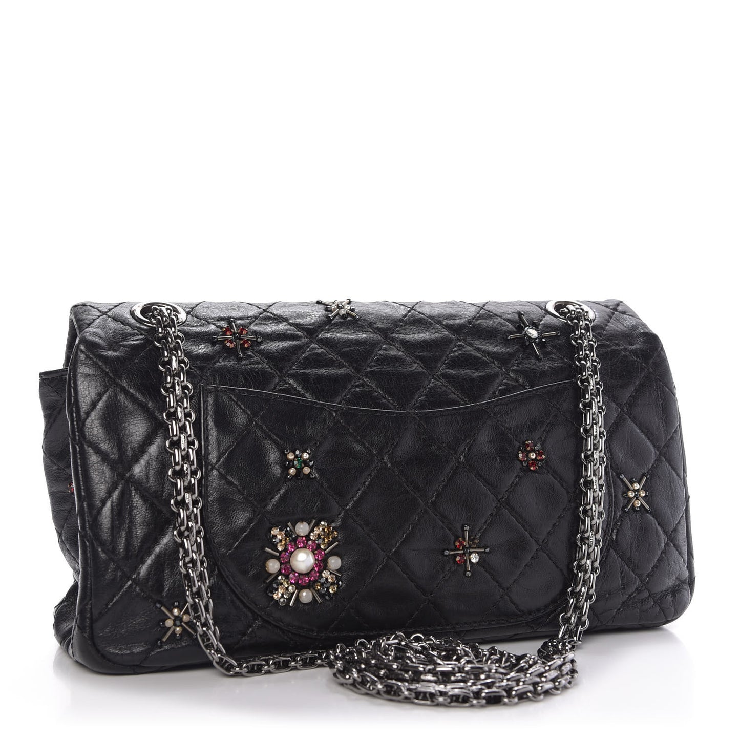 Aged Calfskin Crystal 2.55 Reissue 225 Flap Black