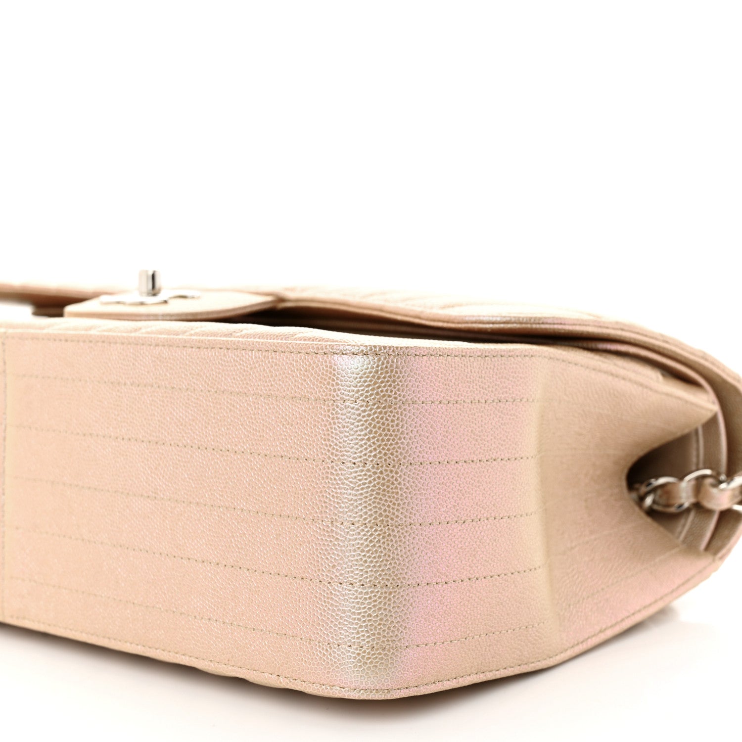 Chanel Metallic Caviar Chevron Quilted Jumbo Double Flap Light Gold 10 of 10