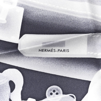Hermes Silk Please Check In Scarf 90 Marine Black White 4 of 6