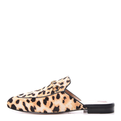 Gucci Calf Hair Leopard Print Womens Princetown Slippers 38.5 Naturale Black 1 of 9