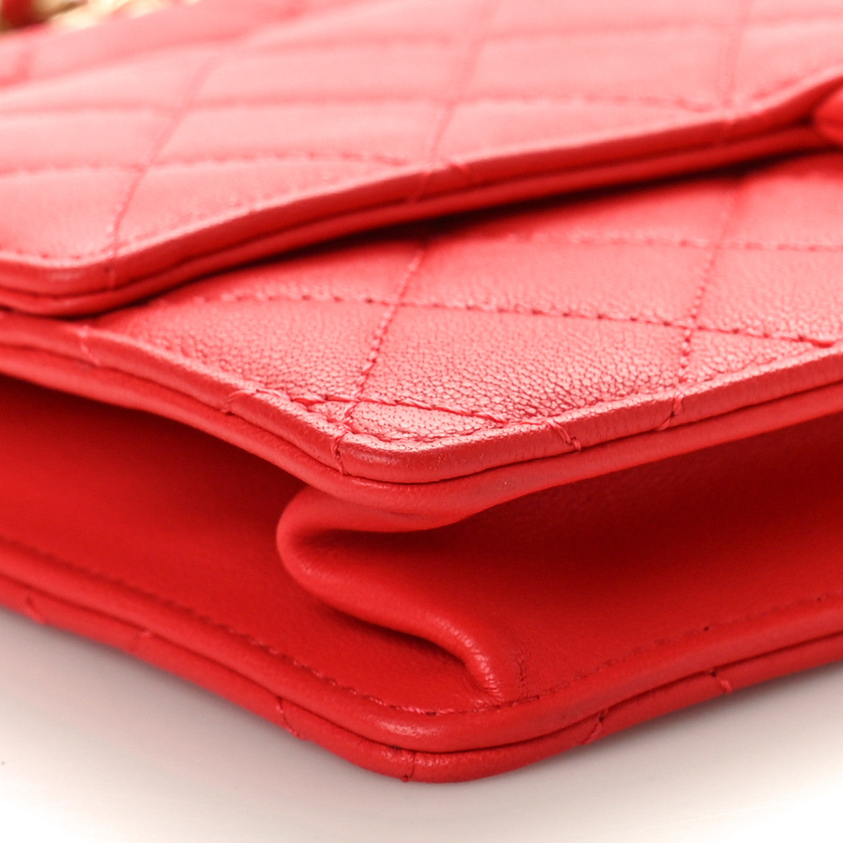 Lambskin Quilted Large Pearl Chain Flap Bag Red