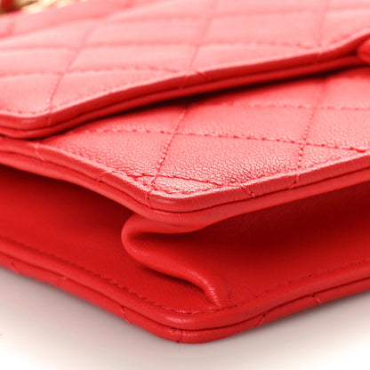 Chanel Lambskin Quilted Large Pearl Chain Flap Bag Red 9 of 10